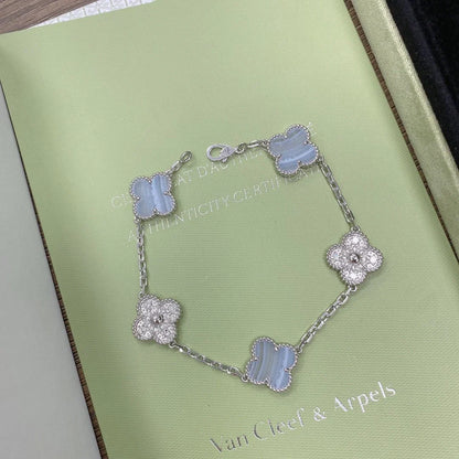 [Novalux]LUCKY CLOVER 5-MOTIF BRACELET - PURPLE CHALCEDONY COLLECTION