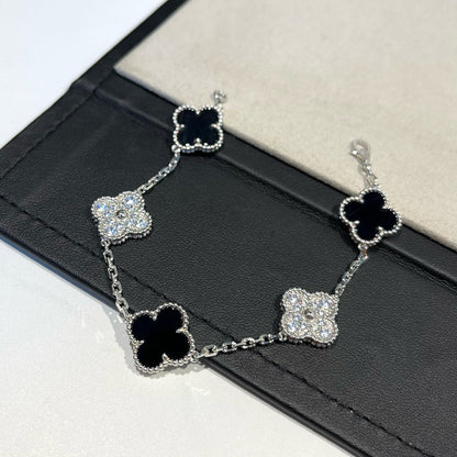 [Novalux]LUCKY CLOVER 5-MOTIF BRACELET - BLACK OXNY COLLECTION