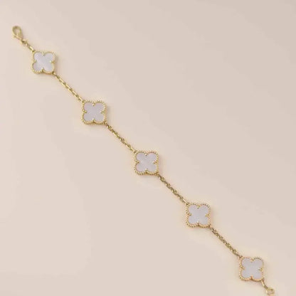 [Novalux]LUCKY CLOVER 5-MOTIF BRACELET - WHITE MOTHER-OF-PEARL COLLECTION