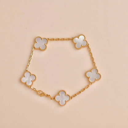 [Novalux]LUCKY CLOVER 5-MOTIF BRACELET - WHITE MOTHER-OF-PEARL COLLECTION