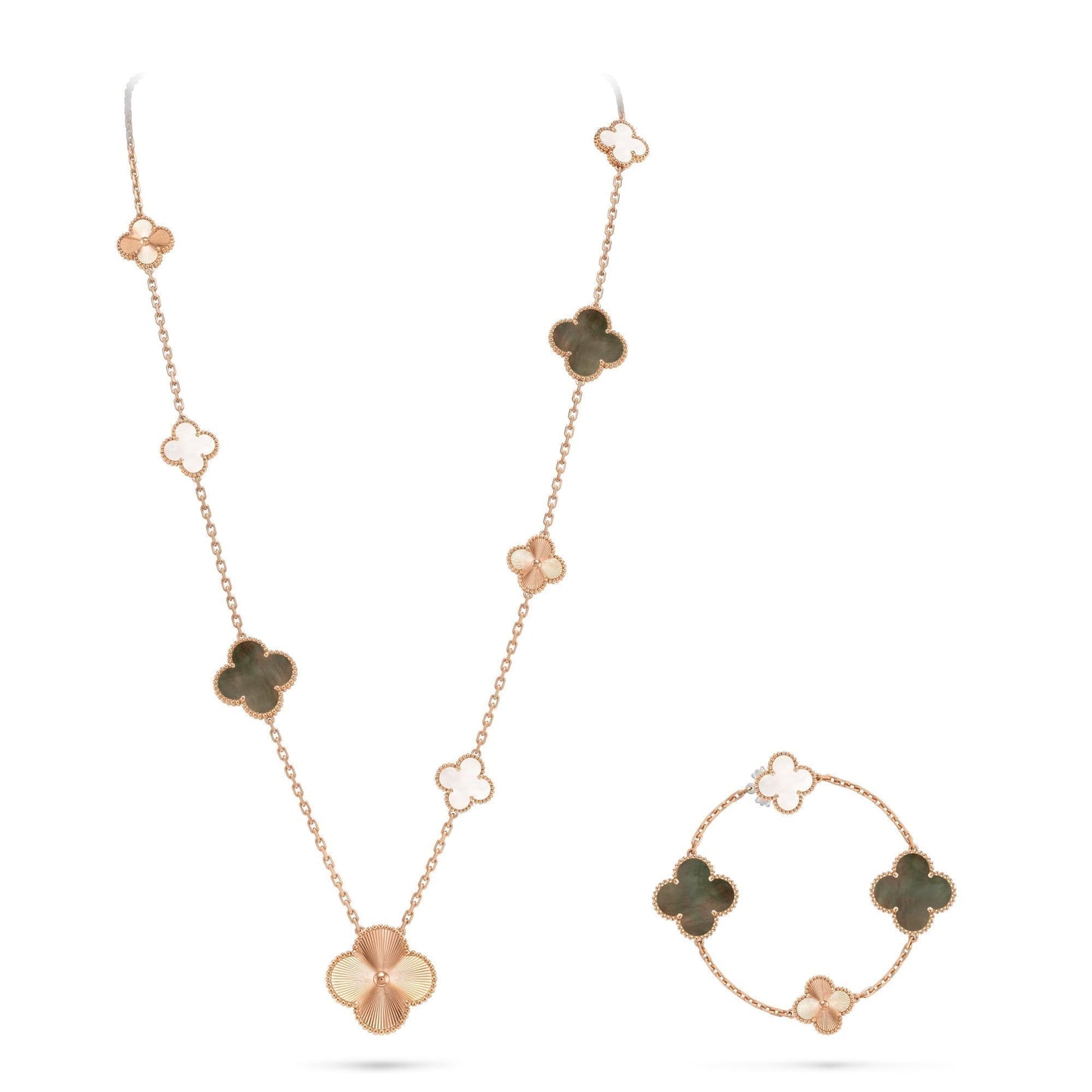 [Novalux]DETACHABLE 15-MOTIF CLOVER STATEMENT SET - GREY MOTHER-OF-PEARL & LASER