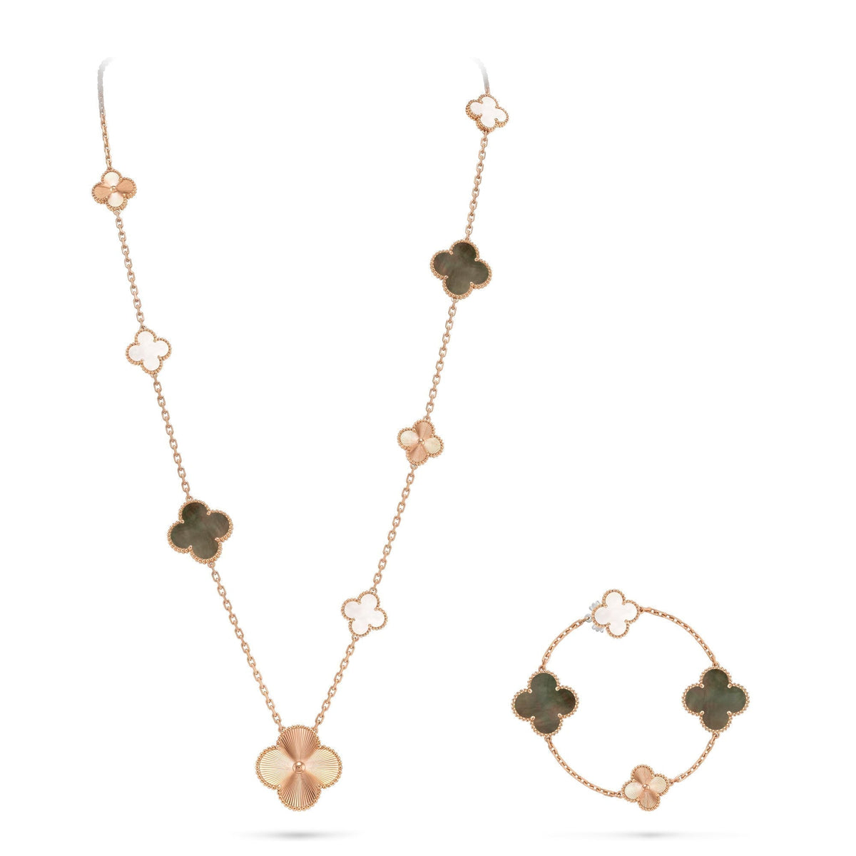 [Novalux]DETACHABLE 15-MOTIF CLOVER STATEMENT SET - GREY MOTHER-OF-PEARL & LASER