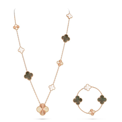 [Novalux]DETACHABLE 15-MOTIF CLOVER STATEMENT SET - GREY MOTHER-OF-PEARL & LASER
