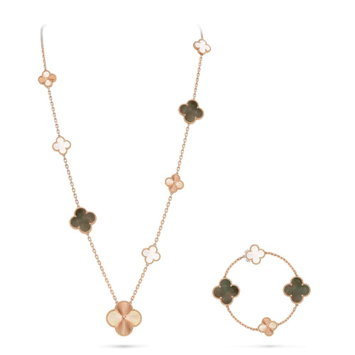 [Novalux]DETACHABLE 15-MOTIF CLOVER STATEMENT SET - GREY MOTHER-OF-PEARL & LASER