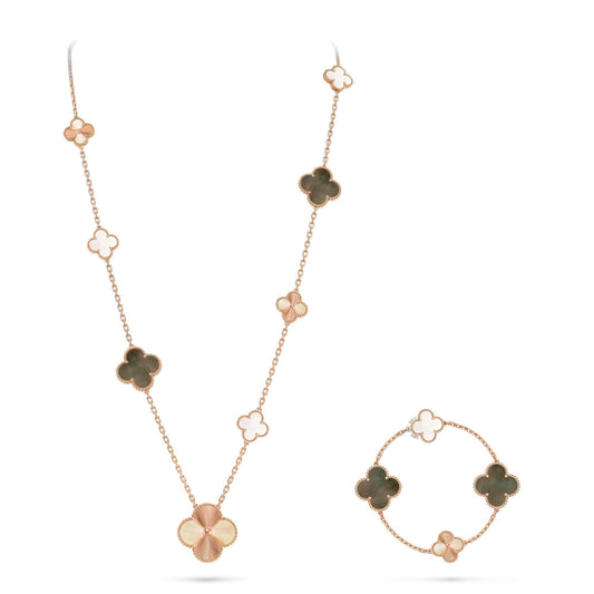 [Novalux]DETACHABLE 15-MOTIF CLOVER STATEMENT SET - GREY MOTHER-OF-PEARL & LASER