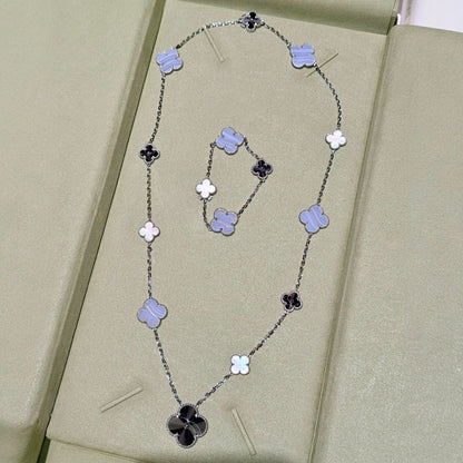 [Novalux]DETACHABLE 15-MOTIF CLOVER STATEMENT SET - PURPLE CHALCEDONY & LASER