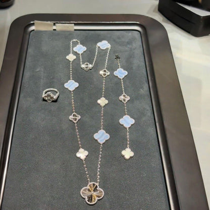 [Novalux]DETACHABLE 15-MOTIF CLOVER STATEMENT SET - PURPLE CHALCEDONY & LASER