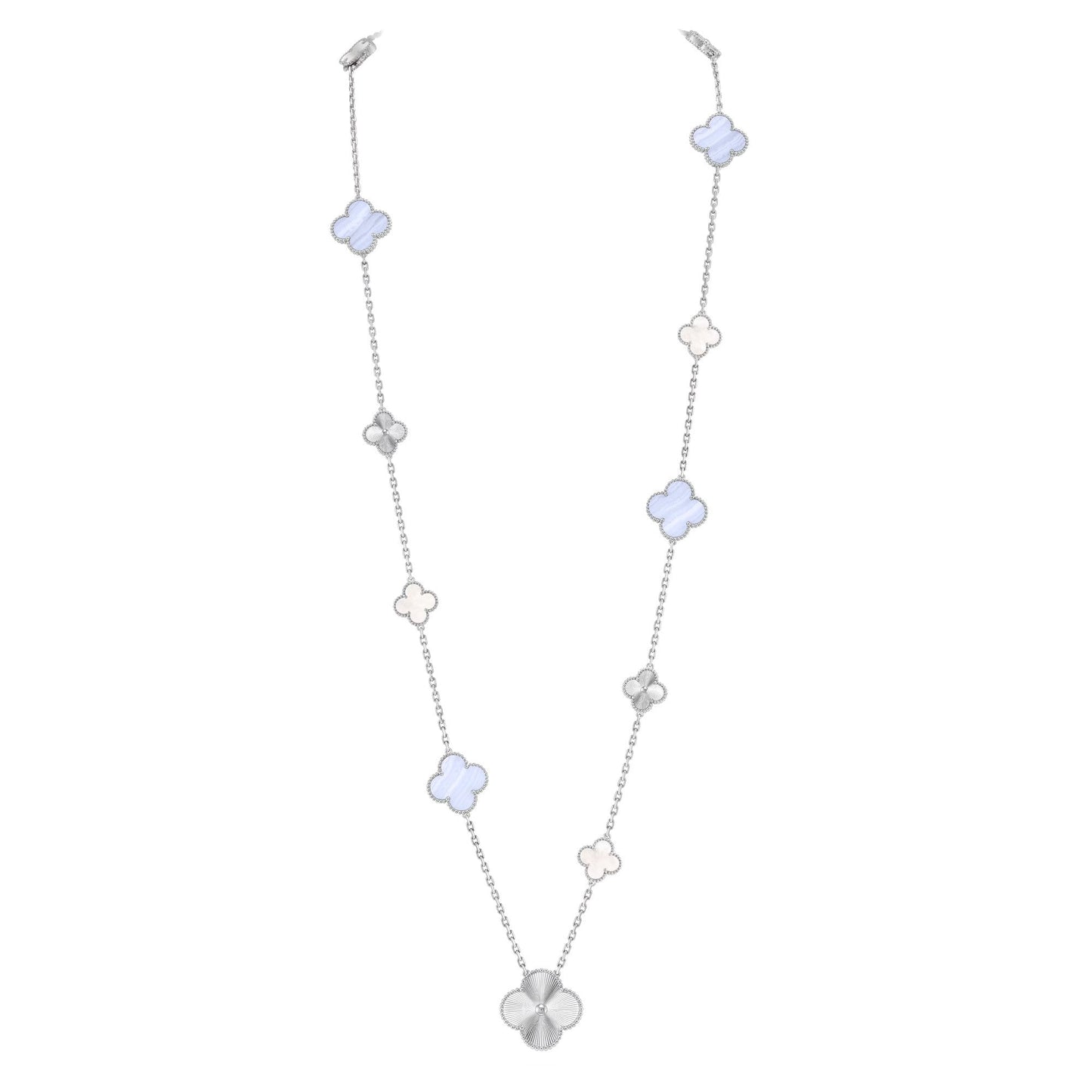 [Novalux]DETACHABLE 15-MOTIF CLOVER STATEMENT SET - PURPLE CHALCEDONY & LASER