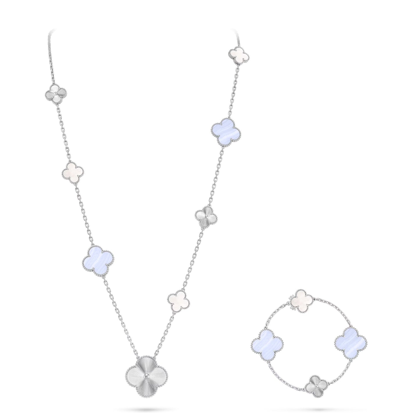 [Novalux]DETACHABLE 15-MOTIF CLOVER STATEMENT SET - PURPLE CHALCEDONY & LASER