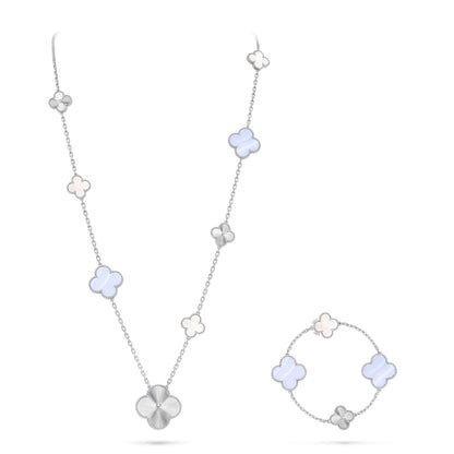 [Novalux]DETACHABLE 15-MOTIF CLOVER STATEMENT SET - PURPLE CHALCEDONY & LASER