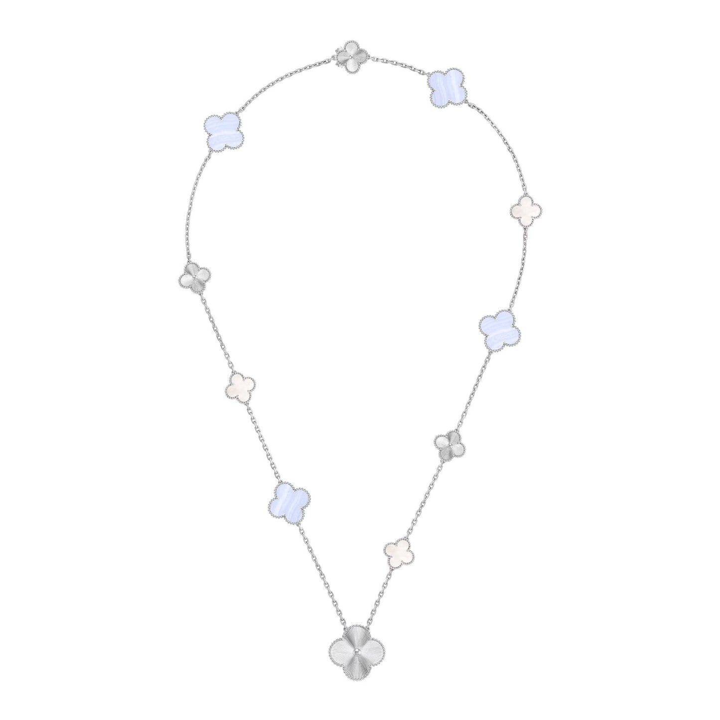 [Novalux]DETACHABLE 15-MOTIF CLOVER STATEMENT SET - PURPLE CHALCEDONY & LASER