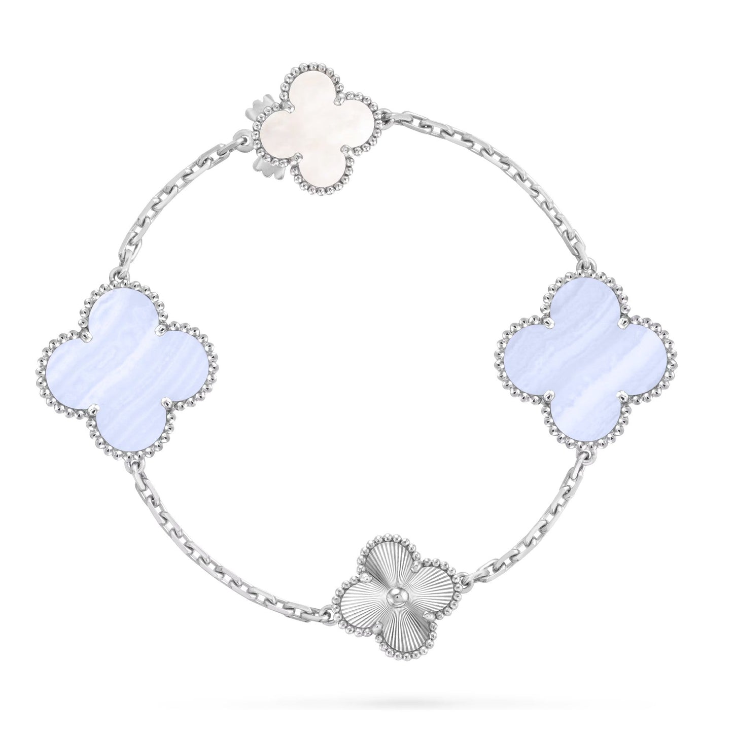 [Novalux]DETACHABLE 15-MOTIF CLOVER STATEMENT SET - PURPLE CHALCEDONY & LASER