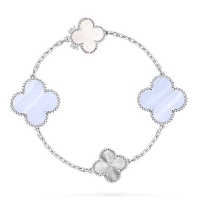 [Novalux]DETACHABLE 15-MOTIF CLOVER STATEMENT SET - PURPLE CHALCEDONY & LASER