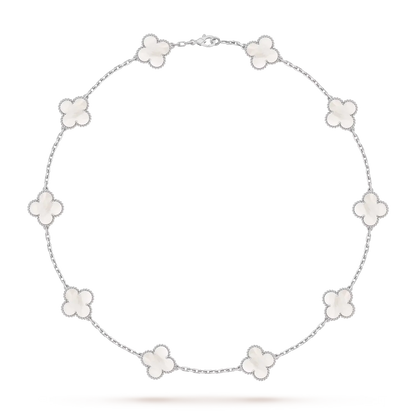 [Novalux]CLASSIC LUCKY 10-MOTIF CLOVER NECKLACE WHITE GOLD COLLECTION