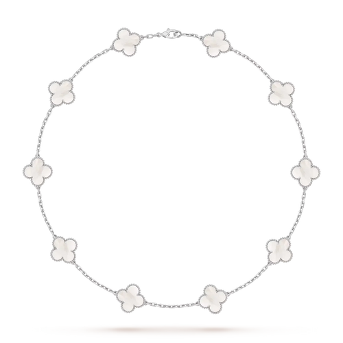 [Novalux]CLASSIC LUCKY 10-MOTIF CLOVER NECKLACE WHITE GOLD COLLECTION
