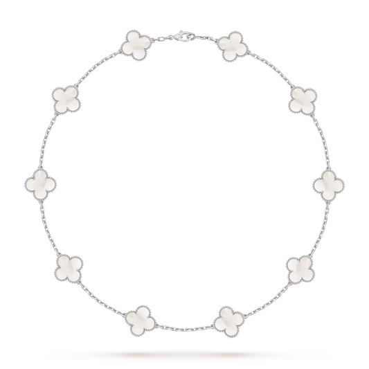[Novalux]CLASSIC LUCKY 10-MOTIF CLOVER NECKLACE WHITE GOLD COLLECTION