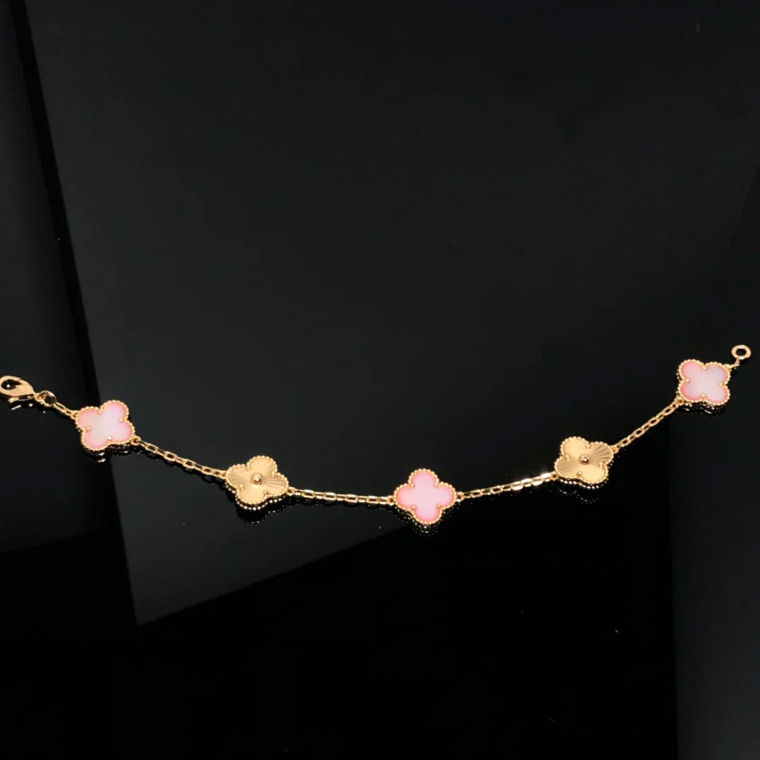 [Novalux]LUCKY CLOVER 5-MOTIF BRACELET - PINK MOTHER-OF-PEARL COLLECTION